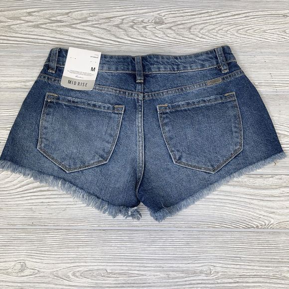 KanCan Jean Shorts Mid Rise Cut Off Denim Size Medium KC9213M Button Fly NWT - Picture 2 of 10